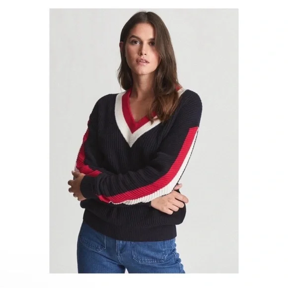 New! REISS London Striped Color Block Wool Blend Sweater - Picture 6 of 12